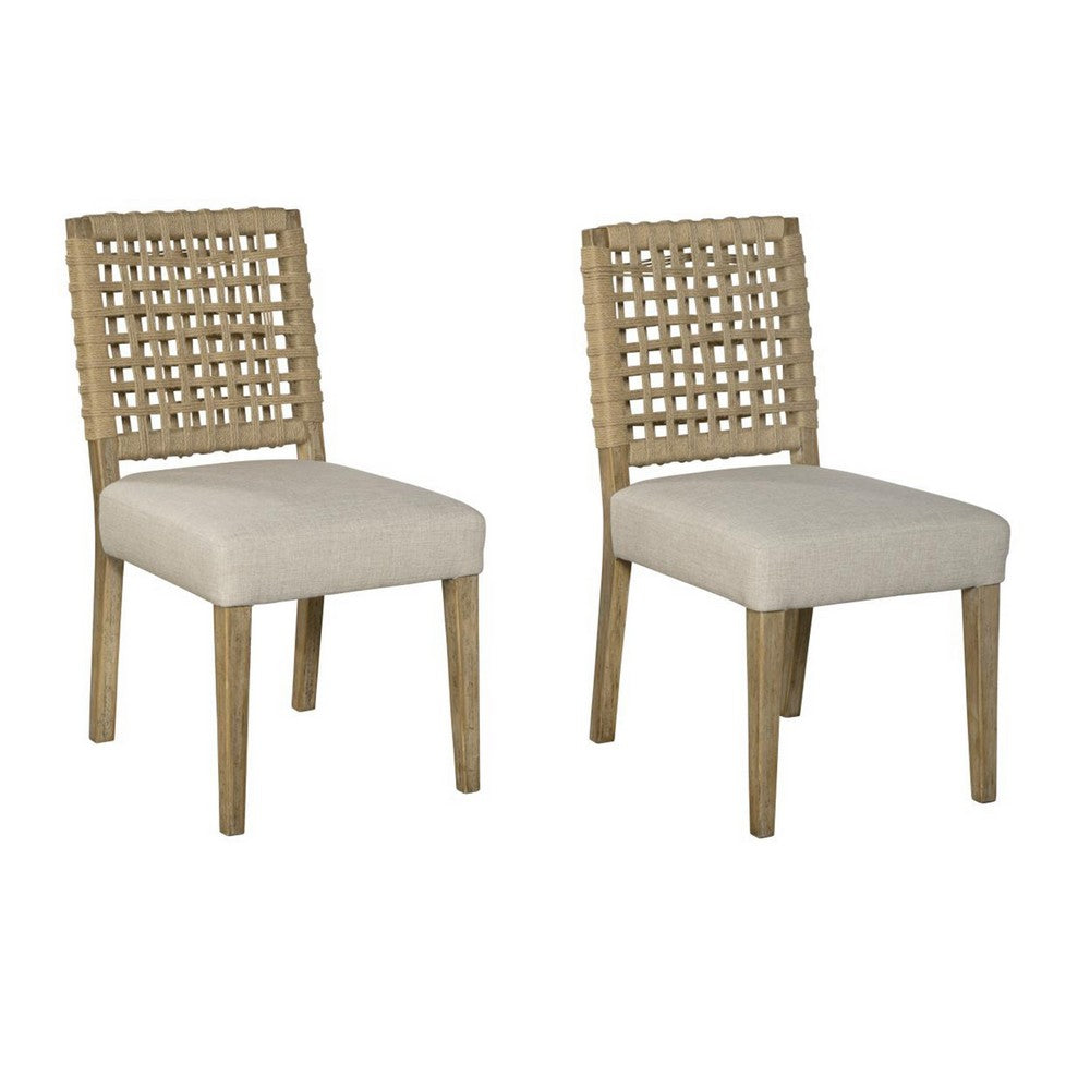 Trya Dining Side Chair Set of 2, Woven Backrest, White, Pine Wood -BM326610