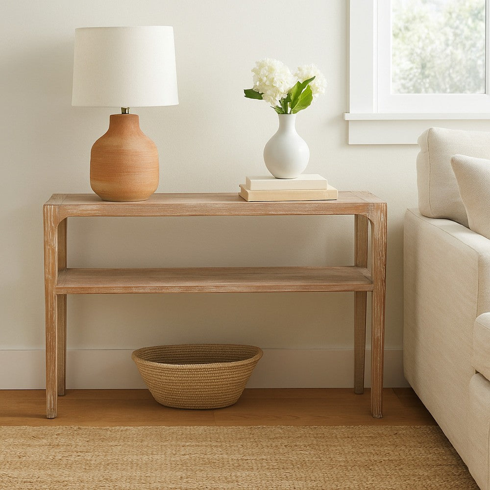 Tuley Sofa Console Table, Storage Shelf, Pine Wood, Gray, 48 Inch -BM326639