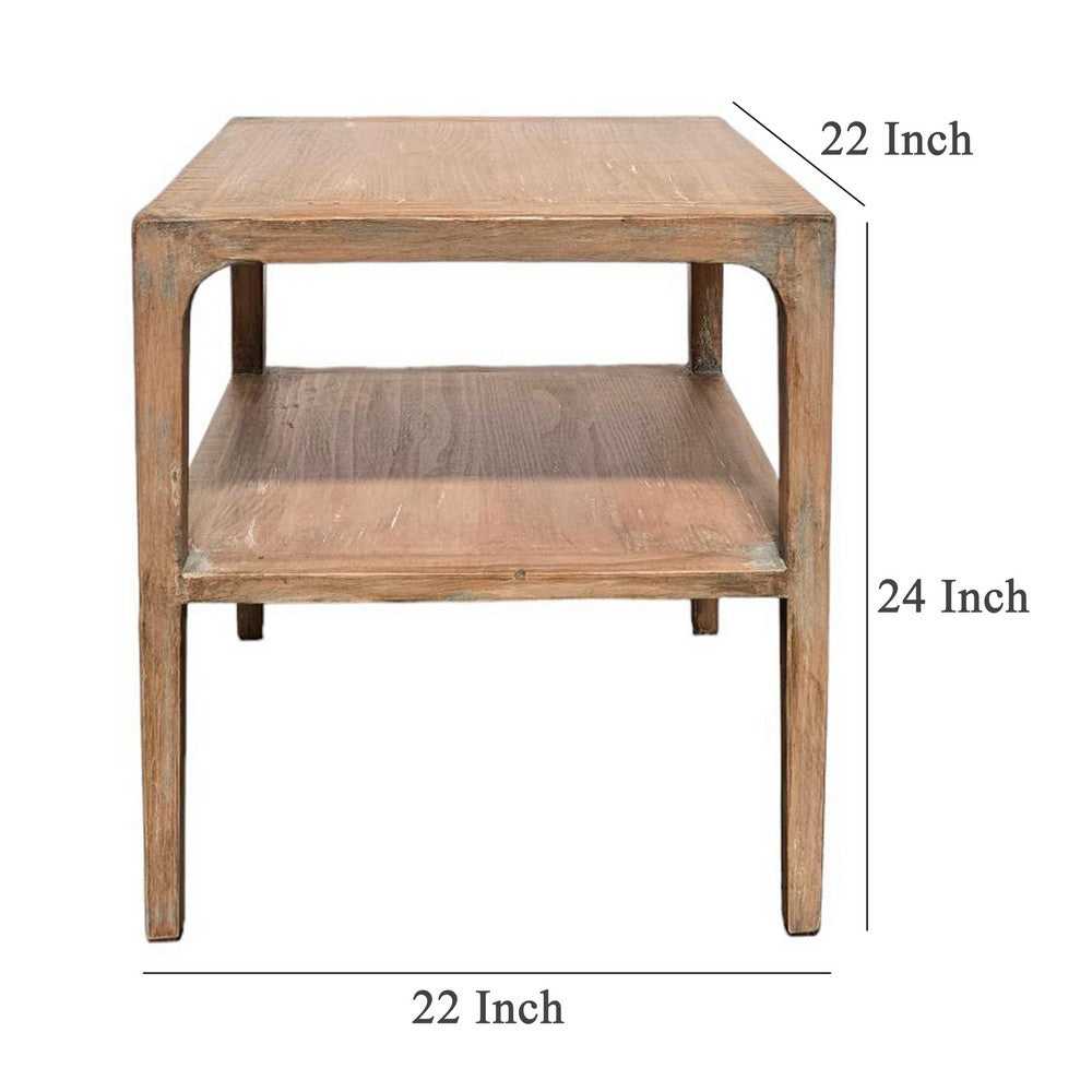 Tuley Corner End Table, Storage Shelf, Gray Pine Wood, 22in Square -BM326640