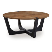 Leyi Round Coffee Table, Angled Legs, 44 Inch Brown Mango Wood -BM327354