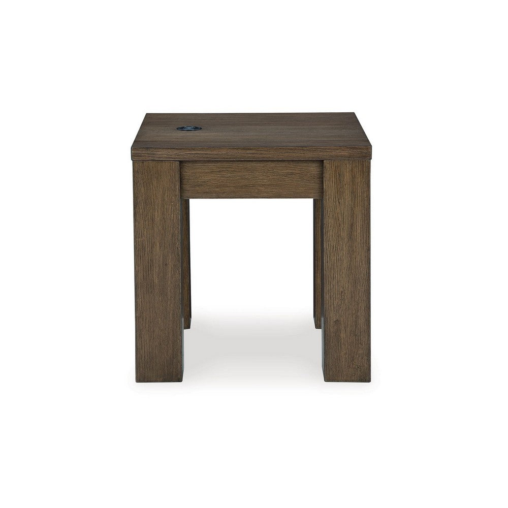 Wain Side End Table, Wireless Charging, Rectangular 24 Inch Brown Wood -BM327373