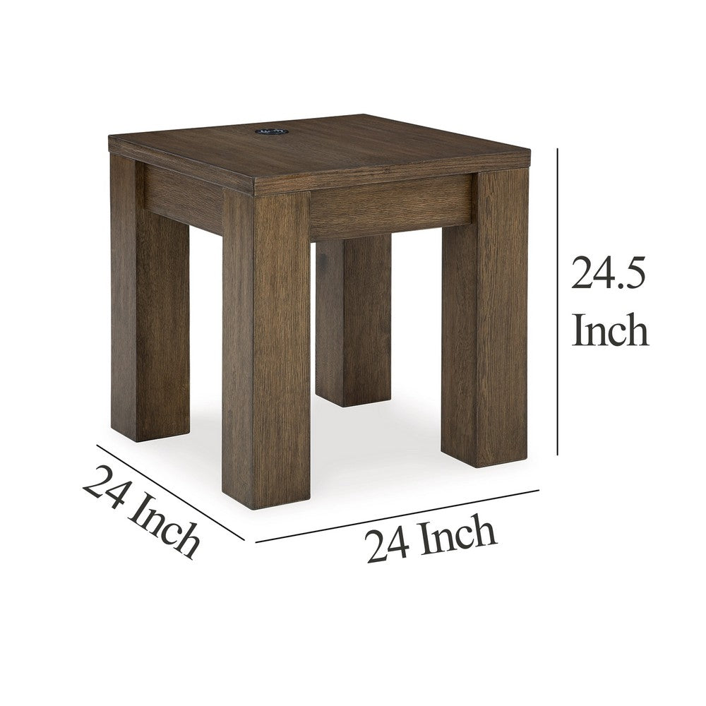 Wain Side End Table, Wireless Charging, Rectangular 24 Inch Brown Wood -BM327373