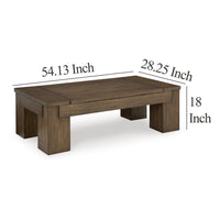 Wain Lift Top Cocktail Coffee Table, 54 Inch Rustic Brown Solid Wood -BM327374