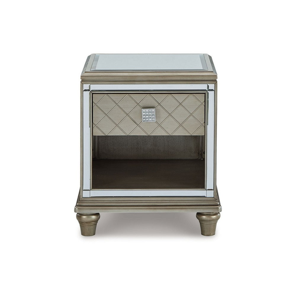Vanna Side End Table, 1 Drawer, 1 Open Shelf, Platinum Wood, 24 Inch -BM327392