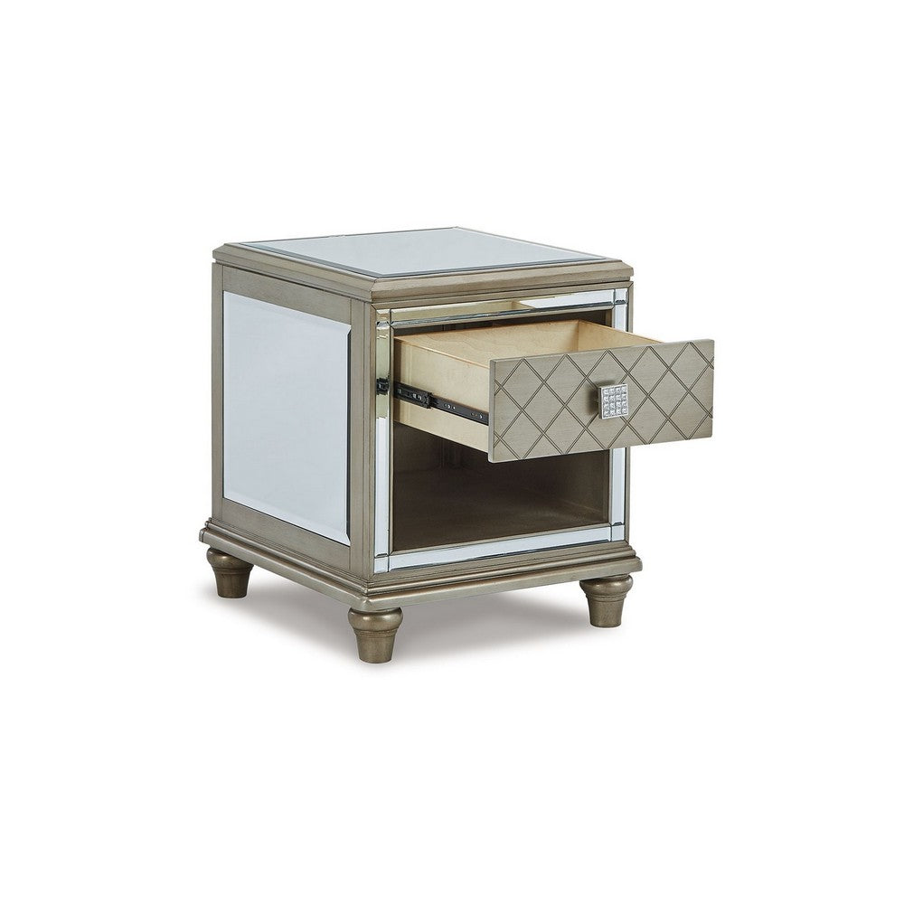Vanna Side End Table, 1 Drawer, 1 Open Shelf, Platinum Wood, 24 Inch -BM327392