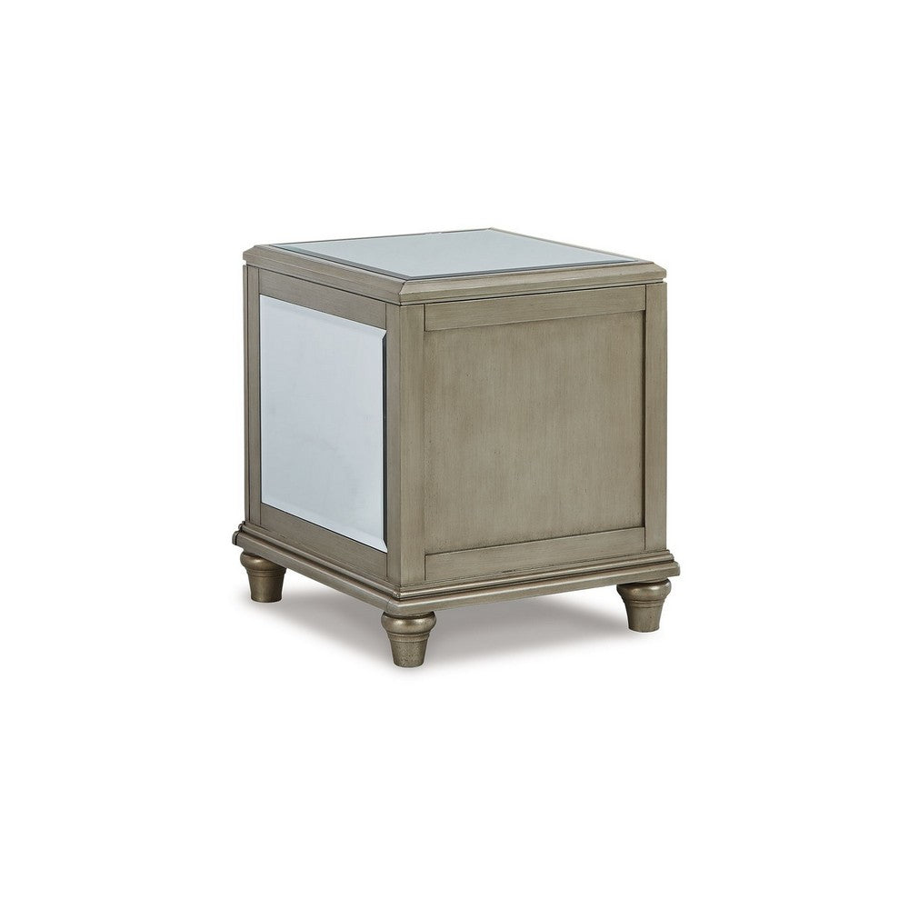 Vanna Side End Table, 1 Drawer, 1 Open Shelf, Platinum Wood, 24 Inch -BM327392