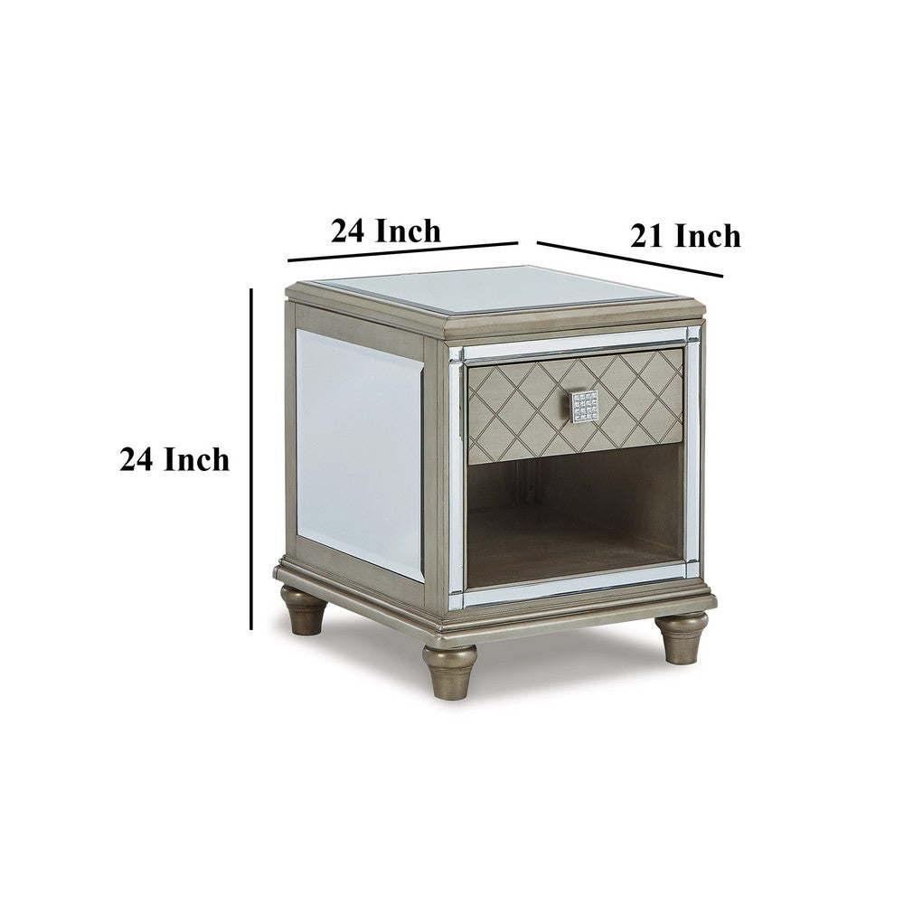 Vanna Side End Table, 1 Drawer, 1 Open Shelf, Platinum Wood, 24 Inch -BM327392