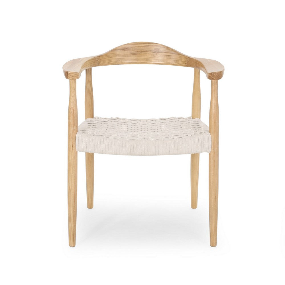 Accent Armchair, White Rope Woven Style Seat, Natural Brown Ash Wood -BM327709