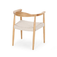 Accent Armchair, White Rope Woven Style Seat, Natural Brown Ash Wood -BM327709