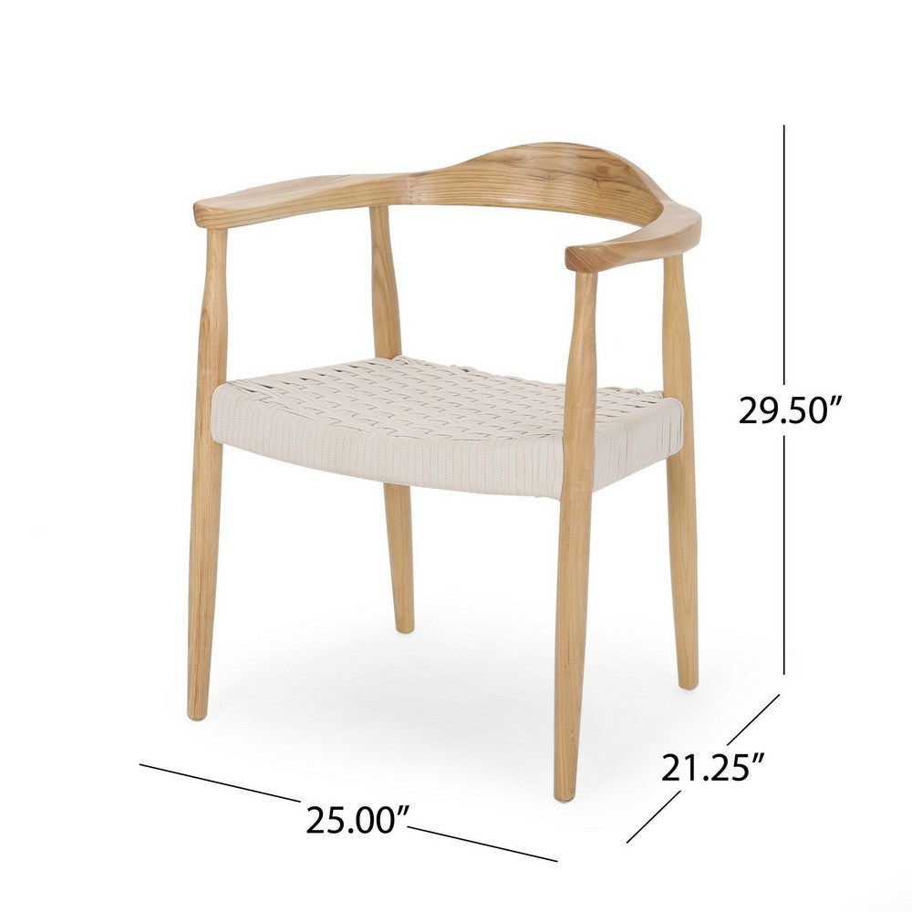 Accent Armchair, White Rope Woven Style Seat, Natural Brown Ash Wood -BM327709
