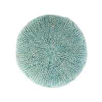 Trail Pouf Ottoman, 20 Inch, Round, Knitted Boho Design, Teal Wool -BM327713