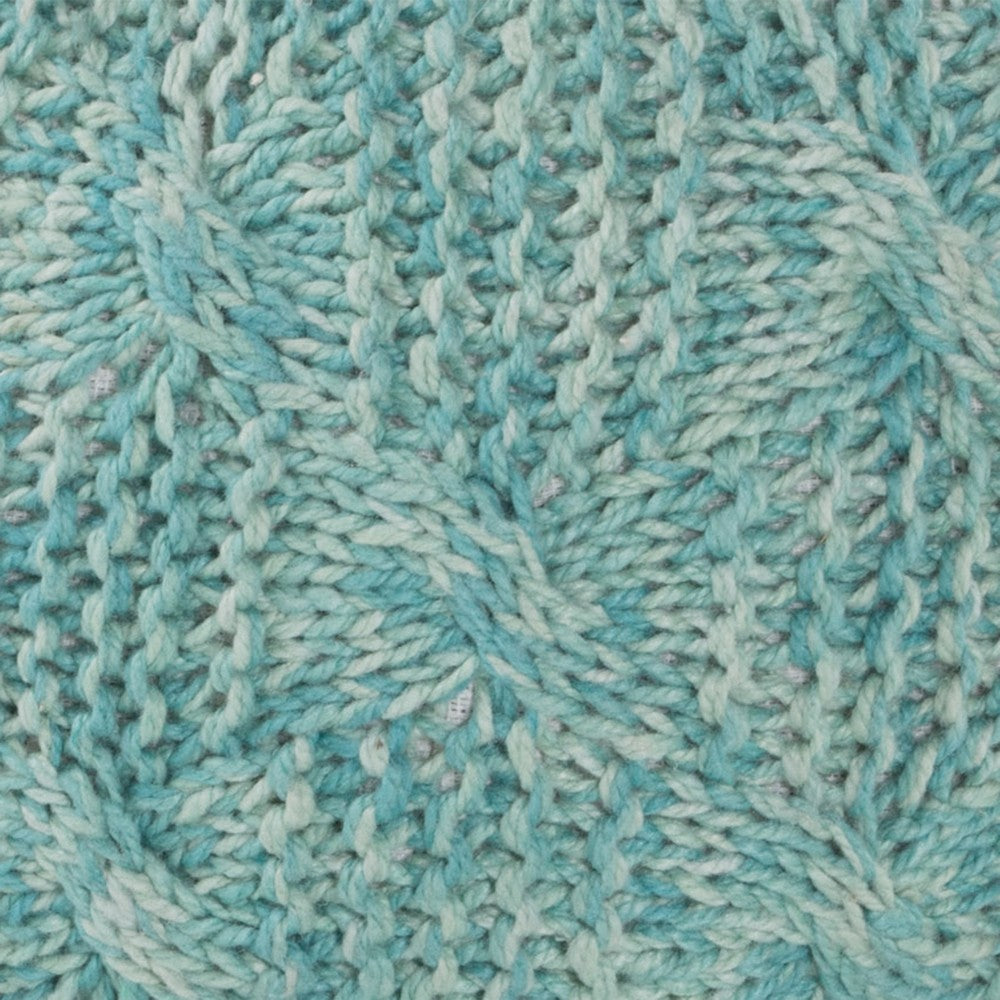 Trail Pouf Ottoman, 20 Inch, Round, Knitted Boho Design, Teal Wool -BM327713