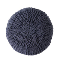 Trail Pouf Ottoman, 20 Inch, Round, Knitted Design, Navy Blue Wool -BM327715