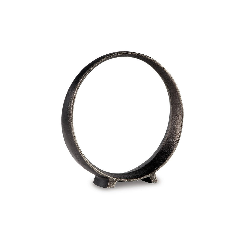 Dalie Sculpture, Round Metal Accent Tabletop Size, 12 Inch, Black