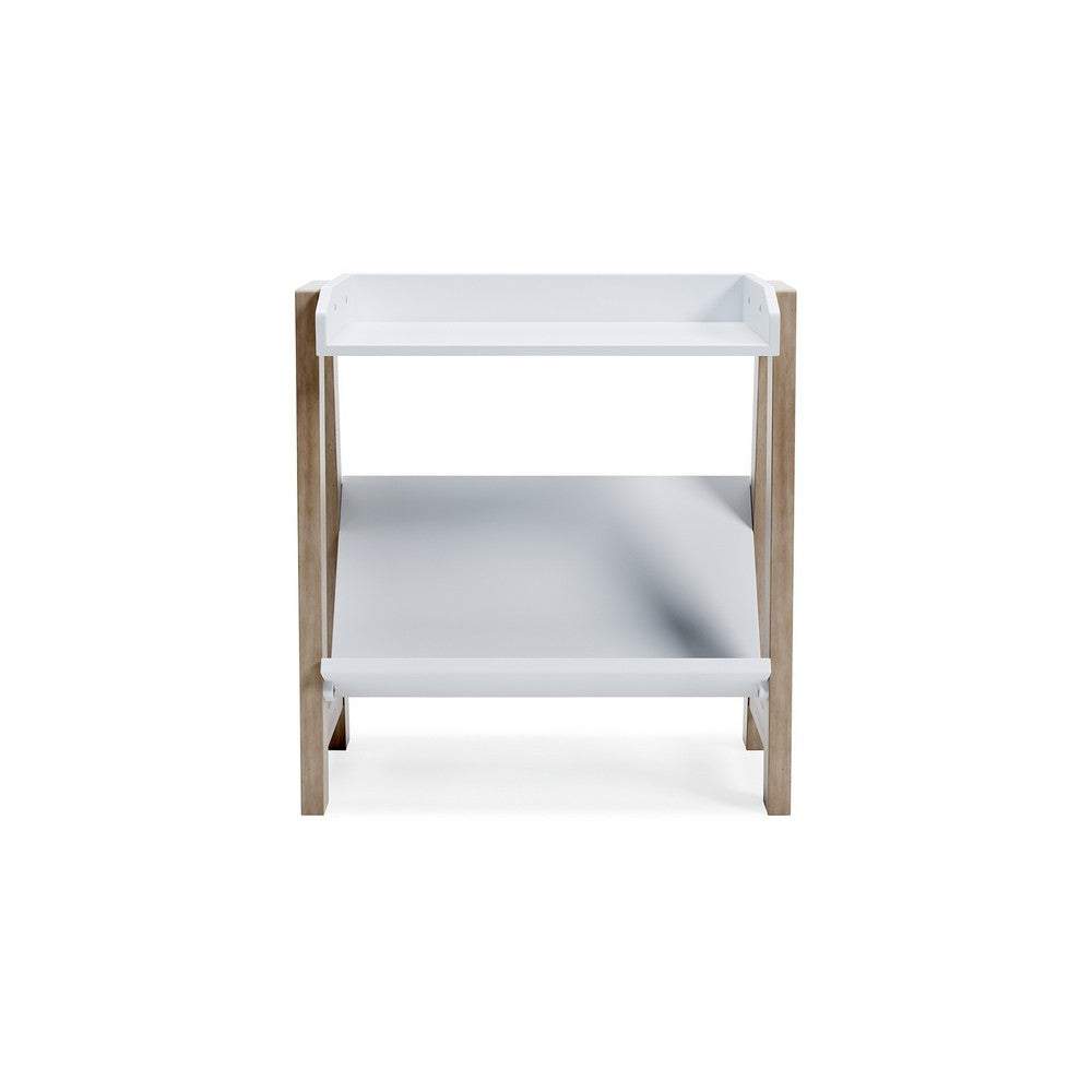 Arid Bookshelf Side Table, 29 Inch, Gallery Rail, Light Brown, White -BM327778