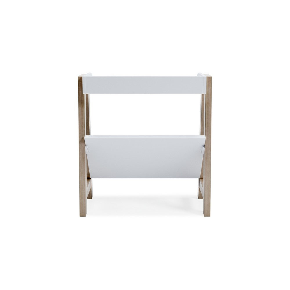 Arid Bookshelf Side Table, 29 Inch, Gallery Rail, Light Brown, White -BM327778