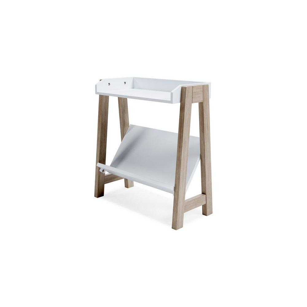 Arid Bookshelf Side Table, 29 Inch, Gallery Rail, Light Brown, White -BM327778