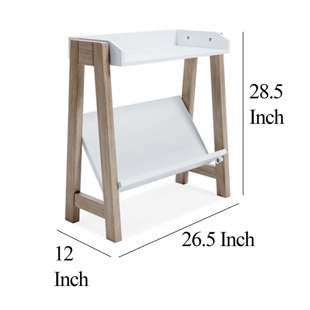 Arid Bookshelf Side Table, 29 Inch, Gallery Rail, Light Brown, White -BM327778