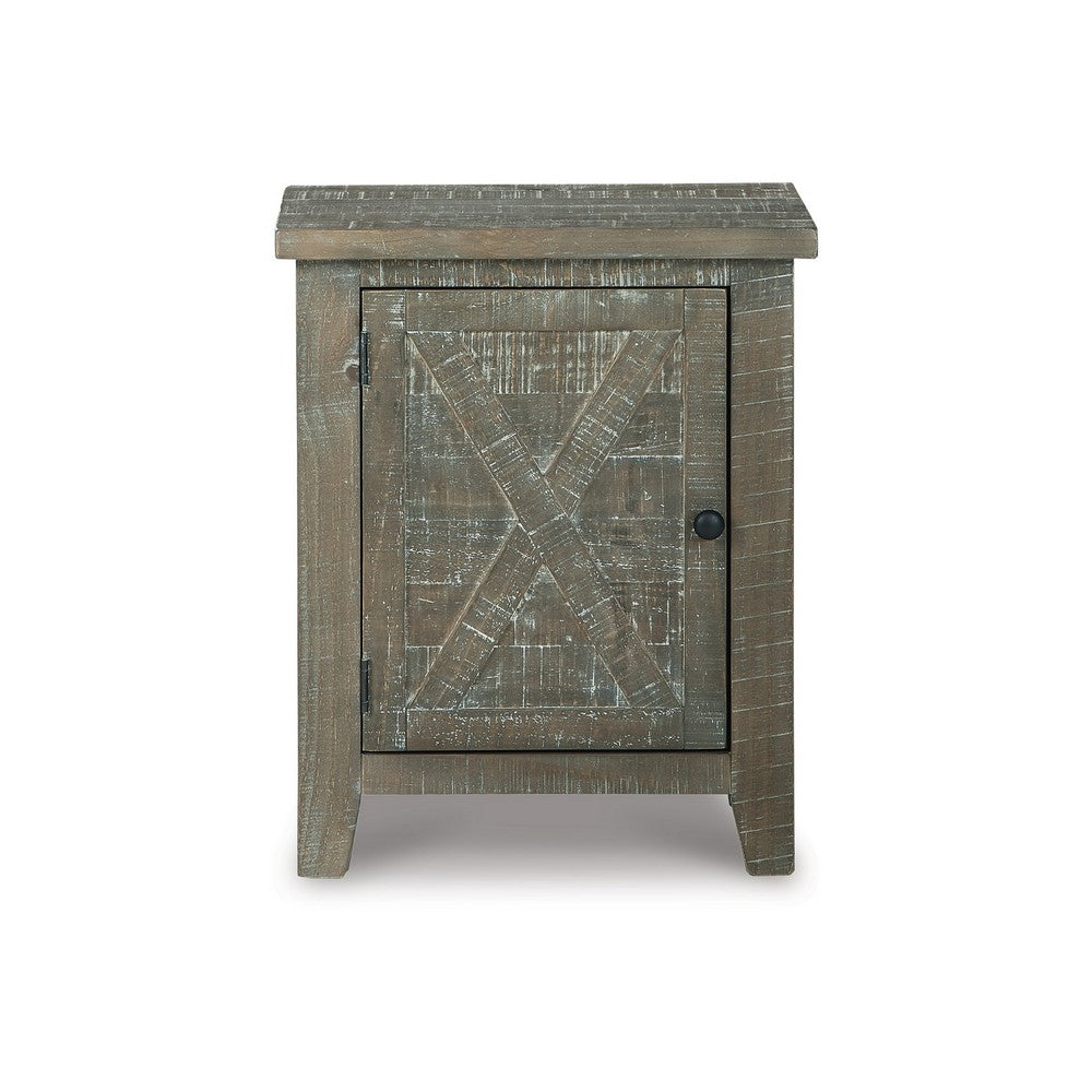 Accent Cabinet, Crossbuck Pattern, 20 Inch, Distressed Gray Solid Wood -BM327782