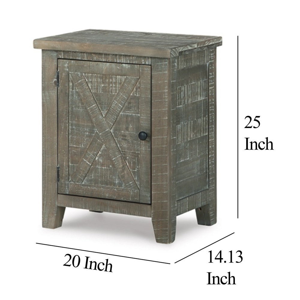 Accent Cabinet, Crossbuck Pattern, 20 Inch, Distressed Gray Solid Wood -BM327782