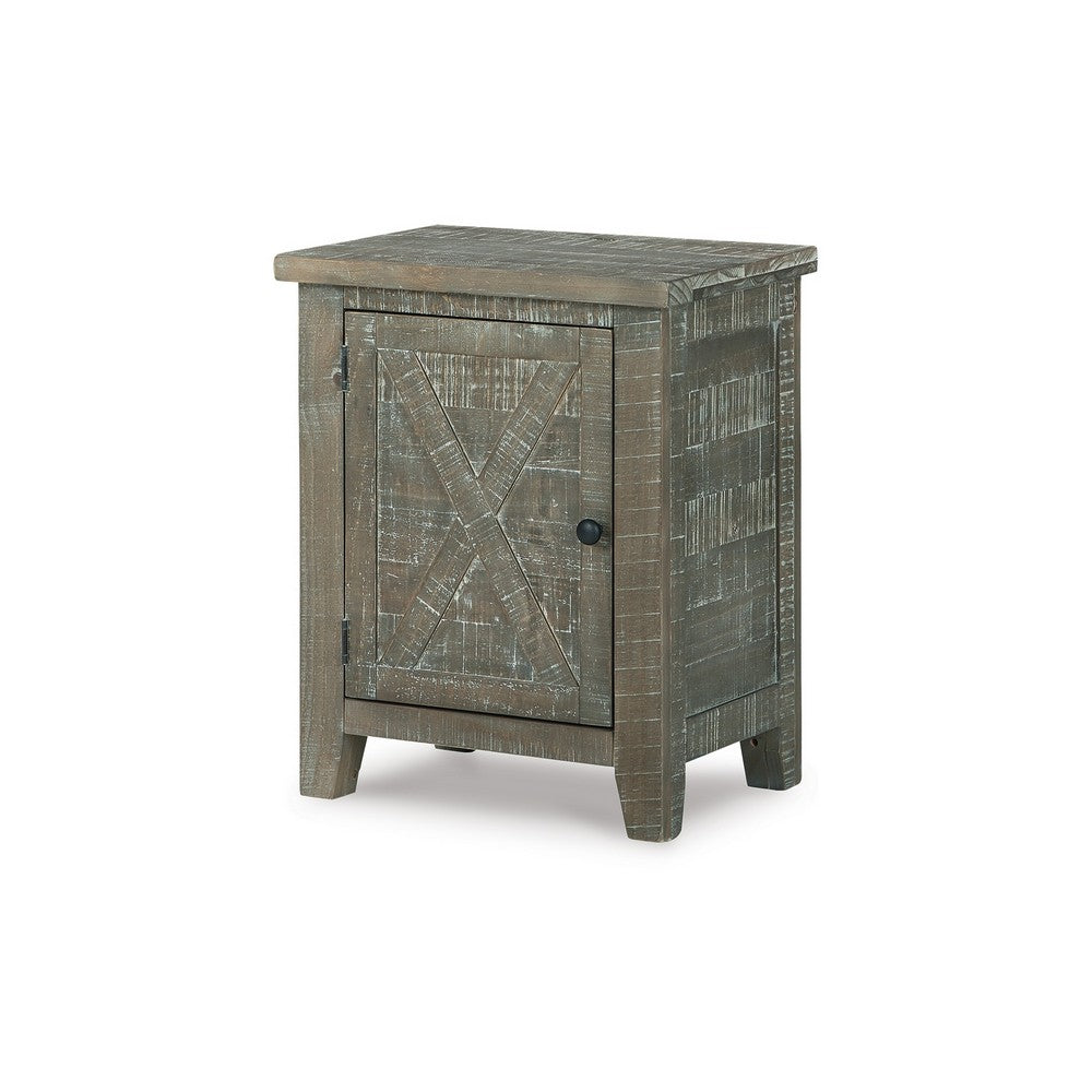 Accent Cabinet, Crossbuck Pattern, 20 Inch, Distressed Gray Solid Wood