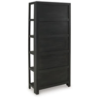 Bookcase, 70 Inch, 5 Wood Storage Shelves, Black and Brown Solid Wood -BM327869