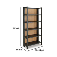 Bookcase, 70 Inch, 5 Wood Storage Shelves, Black and Brown Solid Wood -BM327869