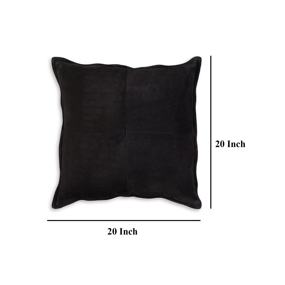 Vale Square Accent Throw Pillow, 20 Inch, Patchwork Design Black Suede -BM328069