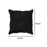 Vale Square Accent Throw Pillow, 20 Inch, Patchwork Design Black Suede -BM328069