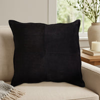 Vale Square Accent Throw Pillow, 20 Inch, Patchwork Design Black Suede -BM328069