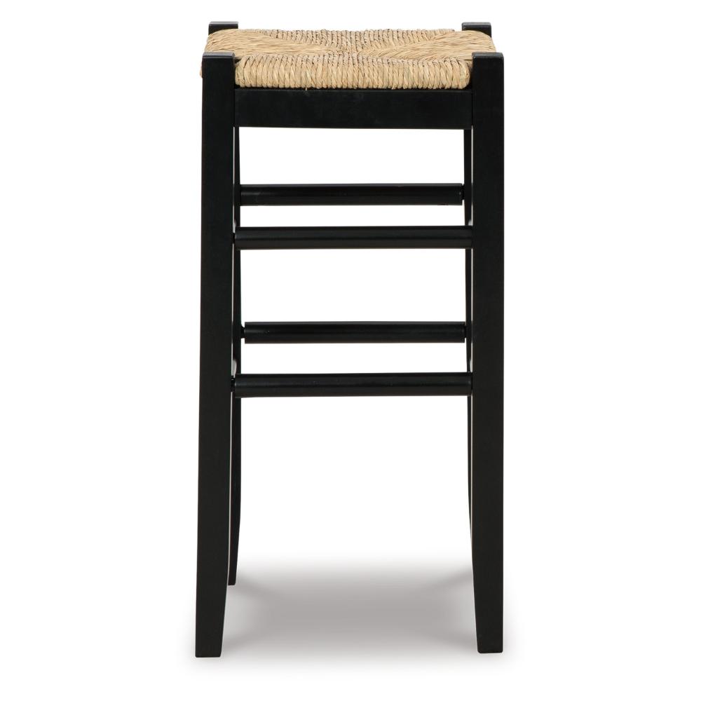 Anya Bar Height Stool, Woven Seagrass Seat, 30 Inch, Black Wood Frame -BM328099