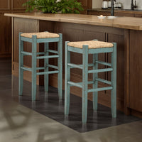 Anya Bar Height Stool Set of 2, Brown Woven Seat, 30 Inch Rustic Blue -BM328103