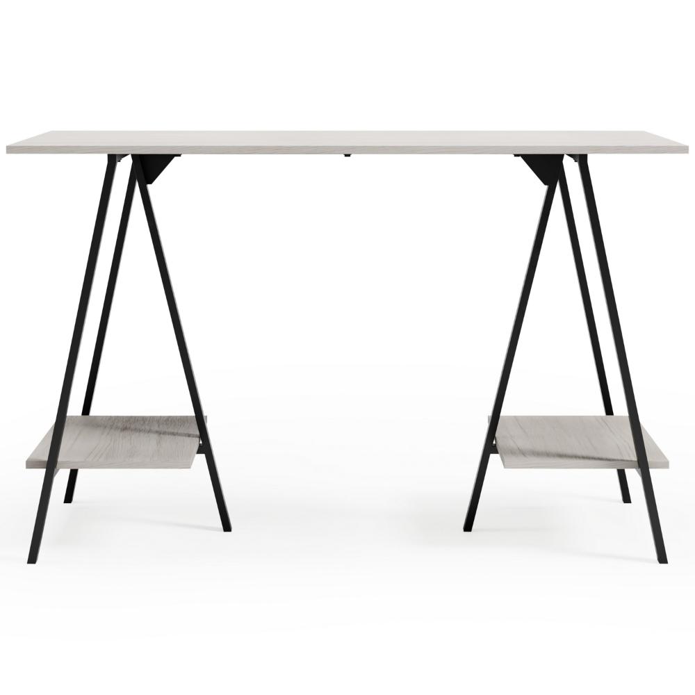 Gem Home Office Desk, 47 Inch Gray Top w Shelves, Whitewash, Black -BM328106