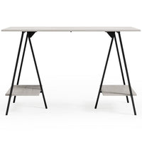 Gem Home Office Desk, 47 Inch Gray Top w Shelves, Whitewash, Black -BM328106