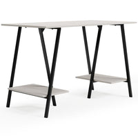 Gem Home Office Desk, 47 Inch Gray Top w Shelves, Whitewash, Black