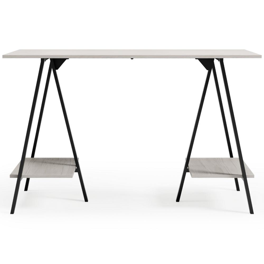 Gem Home Office Desk, 47 Inch Gray Top w Shelves, Whitewash, Black -BM328106