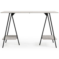 Gem Home Office Desk, 47 Inch Gray Top w Shelves, Whitewash, Black -BM328106