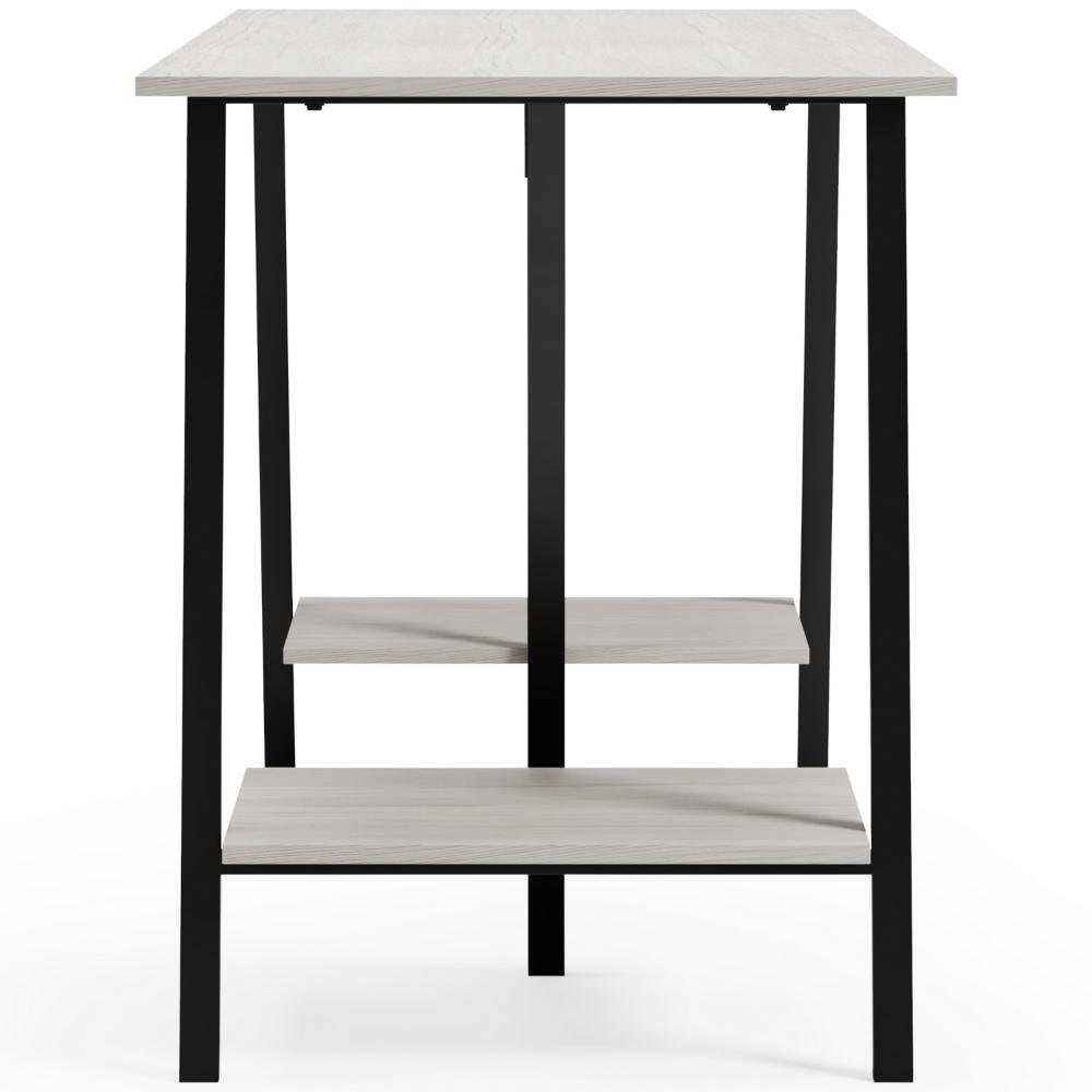 Gem Home Office Desk, 47 Inch Gray Top w Shelves, Whitewash, Black -BM328106