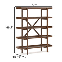Jeyn Bookcase, 5 Fixed Display Shelves, 70 Inch Natural Brown Wood -BM328116