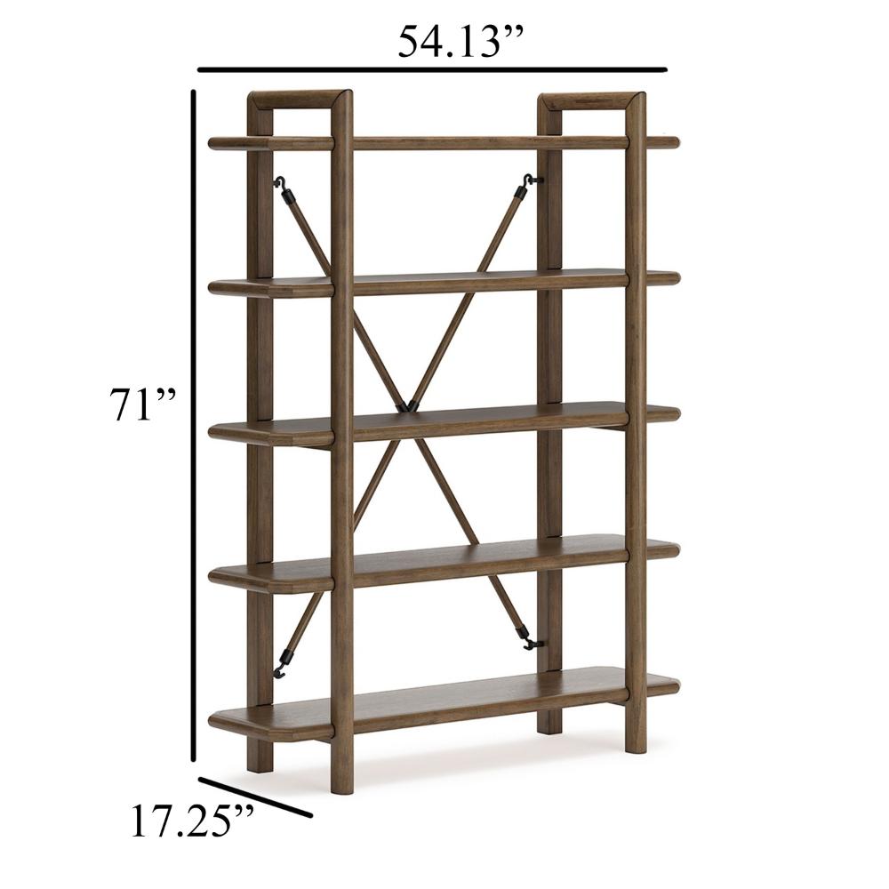 Rohan Bookcase w 5 Display Shelves, Brown Wood X Cross Back, 71 Inch -BM328127