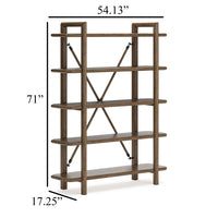 Rohan Bookcase w 5 Display Shelves, Brown Wood X Cross Back, 71 Inch -BM328127
