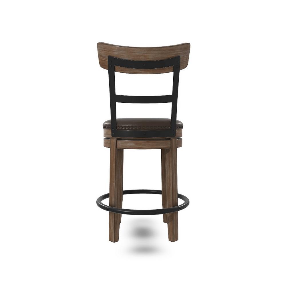 Pine Swivel Counter Height Stool Chair, 24 Inch, Brown Faux Leather  -BM328189