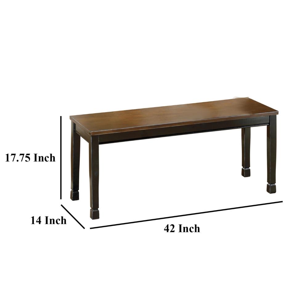Vilo Dining Bench, 42 Inch, Rich Brown Wood Seat, Black Tapered Legs -BM328197
