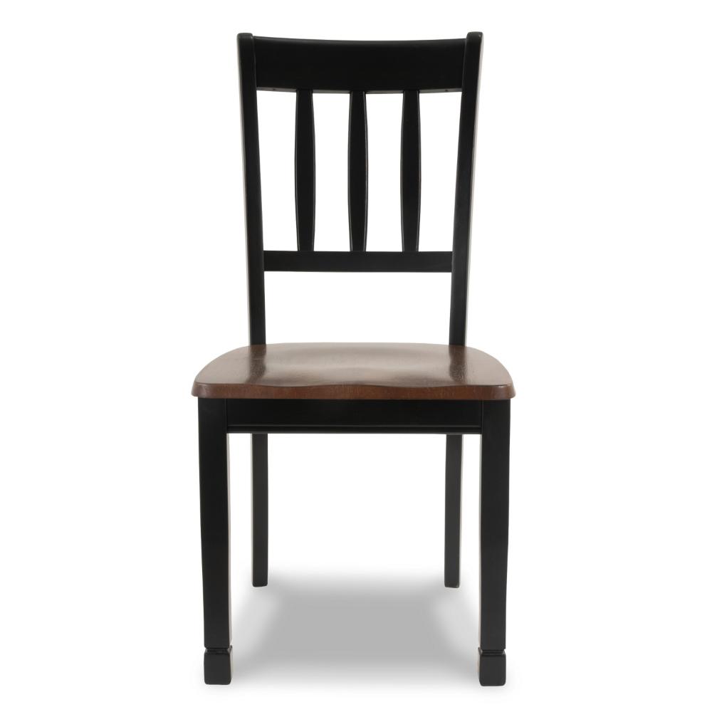 Vilo Dining Side Chair Set of 2, Brown Wood Seat, Black Straight Legs -BM328198