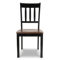 Vilo Dining Side Chair Set of 2, Brown Wood Seat, Black Straight Legs -BM328198