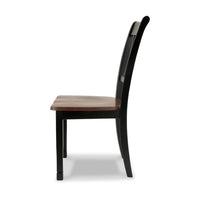 Vilo Dining Side Chair Set of 2, Brown Wood Seat, Black Straight Legs -BM328198