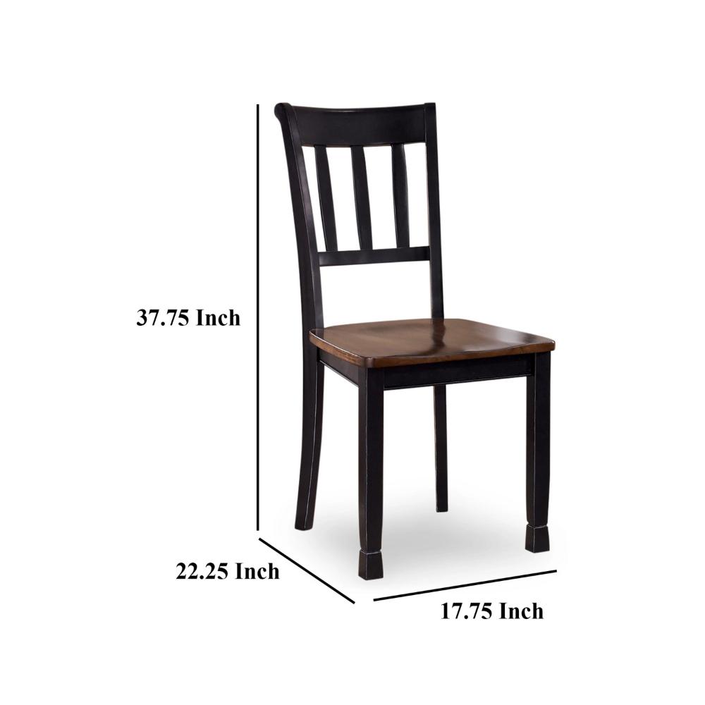 Vilo Dining Side Chair Set of 2, Brown Wood Seat, Black Straight Legs -BM328198