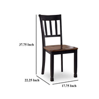 Vilo Dining Side Chair Set of 2, Brown Wood Seat, Black Straight Legs -BM328198