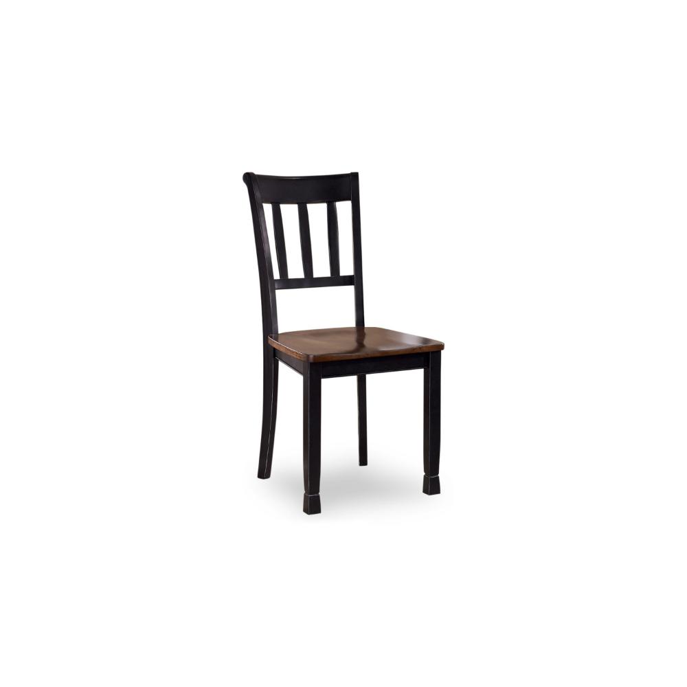 Vilo Dining Side Chair Set of 2, Brown Wood Seat, Black Straight Legs