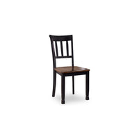 Vilo Dining Side Chair Set of 2, Brown Wood Seat, Black Straight Legs